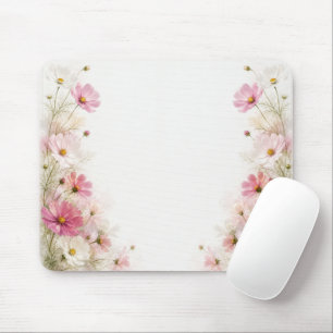 Rosa und weiße Kosmos-Blumenrabatte Mousepad