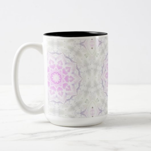 Rosa und weiße Lacy Kaleidoskop Herz-Tasse Zweifarbige Tasse (Links)