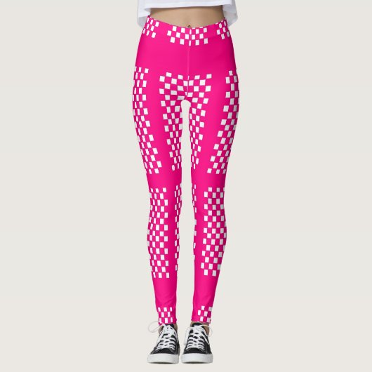 Rosa und weiße Leggings mit Streifen und Schachbre (Vorderseite)