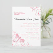 Rosa und Weiße Libelle Elegant Babydusche Einladung (Stehend Vorderseite)