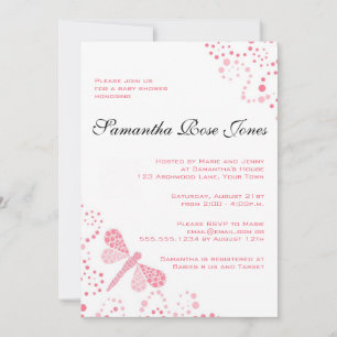 Rosa und Weiße Libelle Elegant Babydusche Einladung