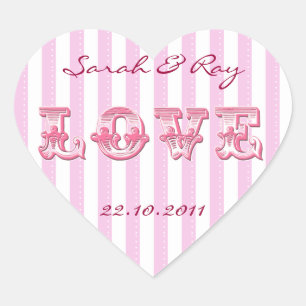Rosa und weiße Liebe Candy Stripe Herz-Aufkleber