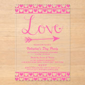 Rosa und weiße Liebe Herz Valentinstag Party Acryleinladungen (Vorderseite)