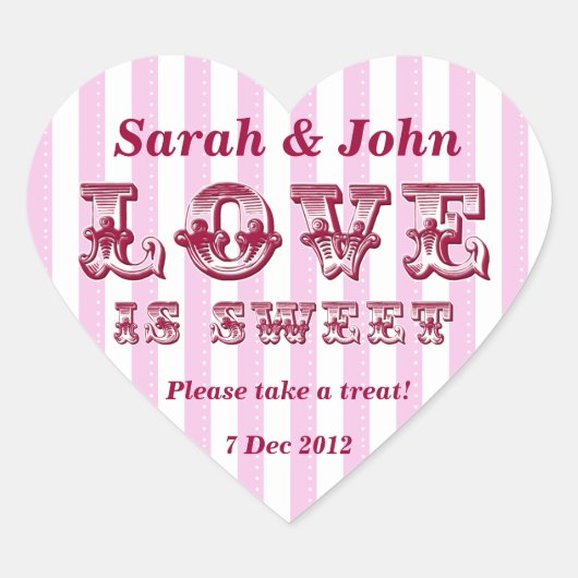 Rosa und weiße Liebe, süß Candy Buffet Herz-Aufkleber (Vorderseite)