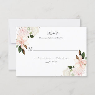 Rosa und weiße Lilien, Magnolien, Erdnüsse RSVP Karte