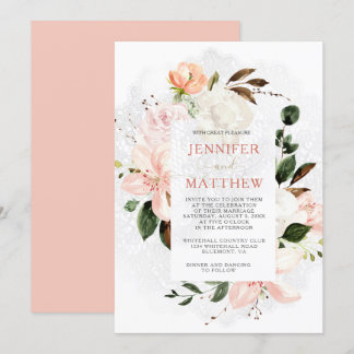 Rosa und weiße Lilien, Rose, Zwerge, Magnolien Einladung