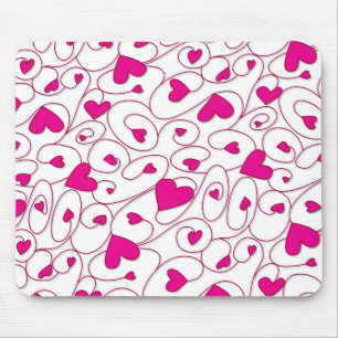 Rosa und weiße, lockige Herzen Mousepad