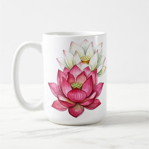 Rosa und weiße Lotusblüten-Wasserfarbe Kaffeetasse