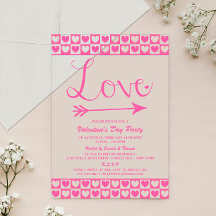 Rosa und weiße Love Hearts Valentinstag Party Acryleinladungen
