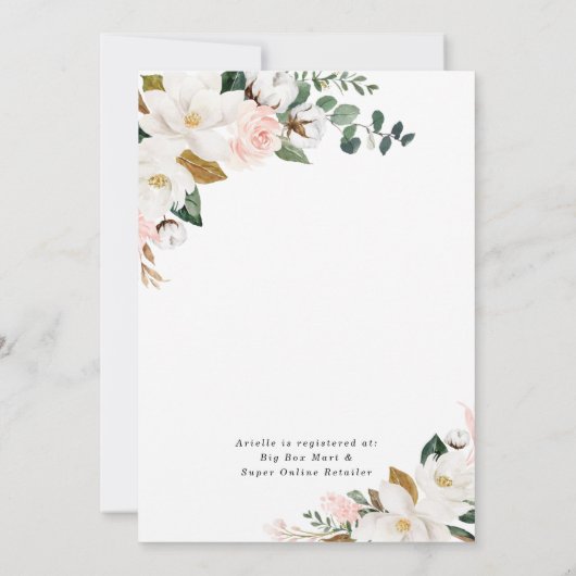 Rosa und weiße Magnolien Brautparty Einladung (Rückseite)