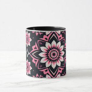 Rosa und weiße Mandala im schwarzen Hintergrund Tasse