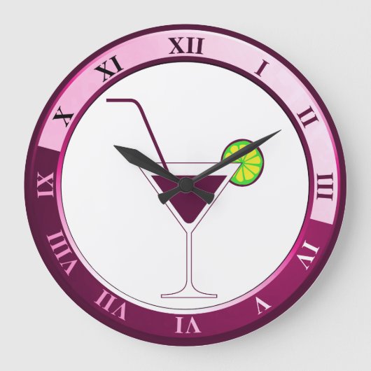 Rosa und weiße Martini-Bar-Uhr Große Wanduhr (Vorderseite)