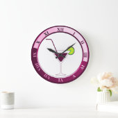 Rosa und weiße Martini-Bar-Uhr Große Wanduhr (Zuhause)