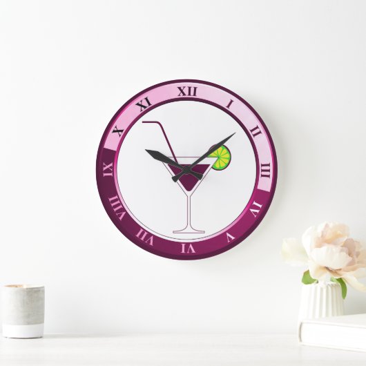 Rosa und weiße Martini-Bar-Uhr Große Wanduhr (Zuhause)