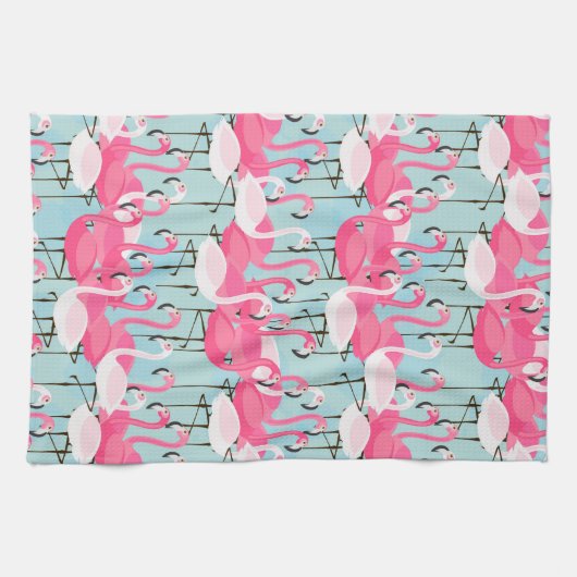 Rosa und weiße Menge der Flamingos Geschirrtuch (Horizontal)