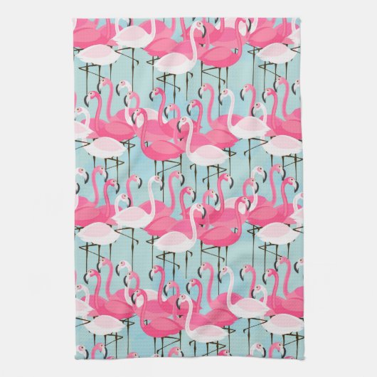 Rosa und weiße Menge der Flamingos Geschirrtuch (Vertikal)