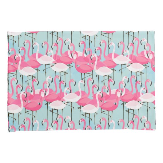 Rosa und weiße Menge der Flamingos Kissenbezug (Vorderseite-Rechts)