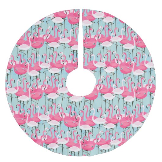 Rosa und weiße Menge der Flamingos Polyester Weihnachtsbaumdecke (Vorderseite)