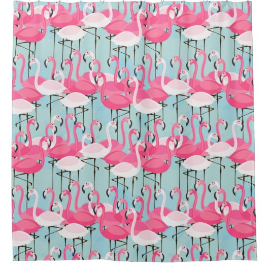 Rosa und weiße Menschenmenge von Flamingos Duschvorhang (Vorderseite)