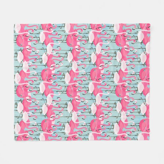 Rosa und weiße Menschenmenge von Flamingos Fleecedecke (Vorderseite (Horizontal))