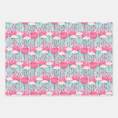 Rosa und weiße Menschenmenge von Flamingos Geschenkpapier Set (Vorderseite)