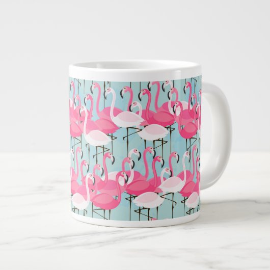 Rosa und weiße Menschenmenge von Flamingos Jumbo-Tasse (Vorderseite Rechts)