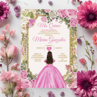 Rosa und weiße Mis Quince 15 Anos Gold Crown Einladung