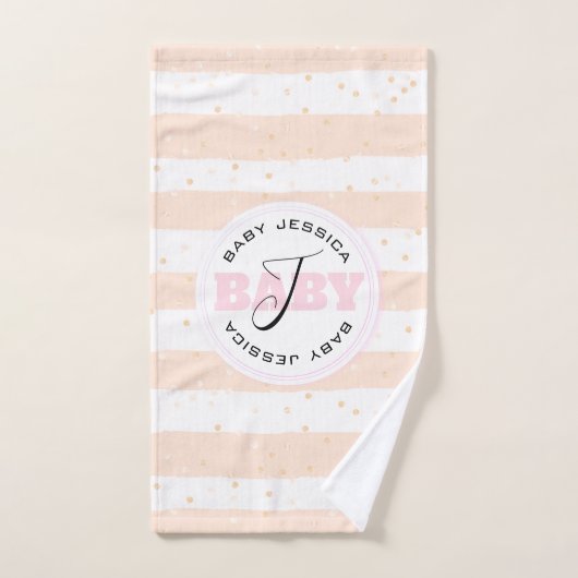 Rosa und weiße Mit Monogramm Babystreifen Badhandtuch Set (Handtuch)
