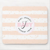 Rosa und weiße Mit Monogramm Babystreifen Mousepad (Vorne)