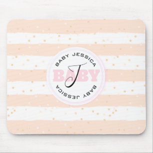 Rosa und weiße Mit Monogramm Babystreifen Mousepad