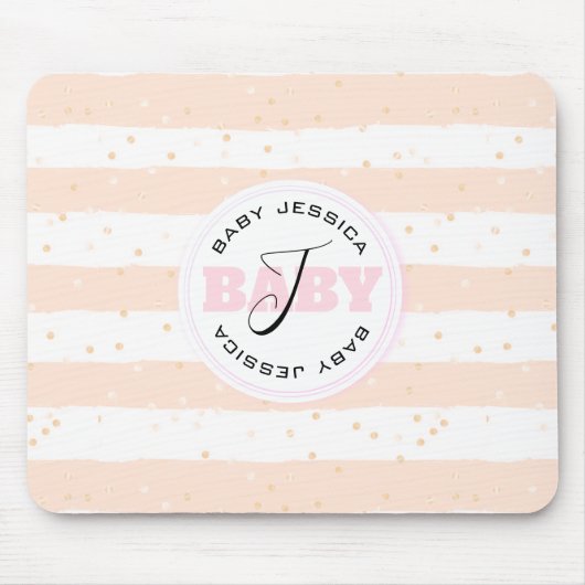Rosa und weiße Mit Monogramm Babystreifen Mousepad (Vorne)