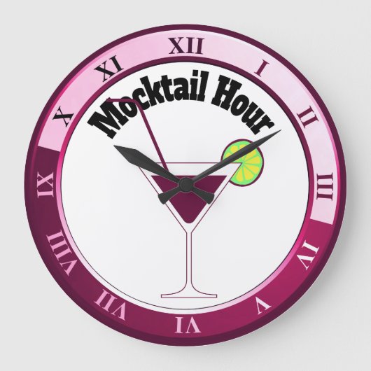 Rosa und weiße Mocktail-Stunden-Bar-Uhr Große Wanduhr (Vorderseite)