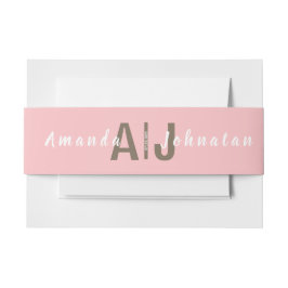 Rosa und weiße, moderne Monogramm-Hochzeit Einladungsbanderole