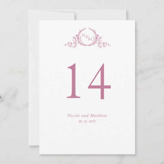 Rosa und weiße Monogramm-Hochzeitskamera-Tischnumm (Vorderseite)