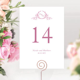Rosa und Weiße Monogramm-Hochzeitstischnummer