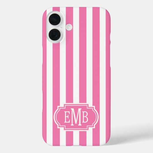 Rosa und weiße monogrammierte Streifen Case-Mate iPhone Hülle (Rückseite)