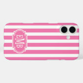 Rosa und weiße monogrammierte Streifen Case-Mate iPhone Hülle (Rückseite (Horizontal))
