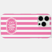 Rosa und weiße monogrammierte Streifen Case-Mate iPhone Hülle (Rückseite (Horizontal))