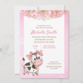 Rosa und weiße Niedliche Kuh Blütendusche Inv. Einladung (Vorderseite)