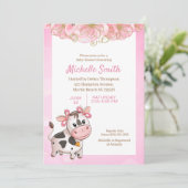 Rosa und weiße Niedliche Kuh Blütendusche Inv. Einladung (Stehend Vorderseite)