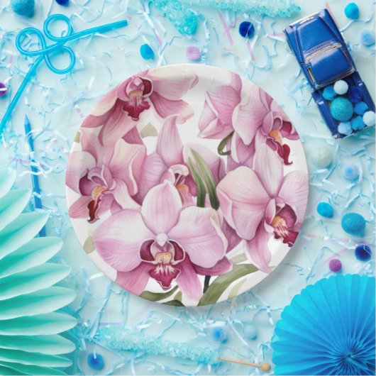 Rosa und weiße Orchideen Hochzeit Pappteller (Party)