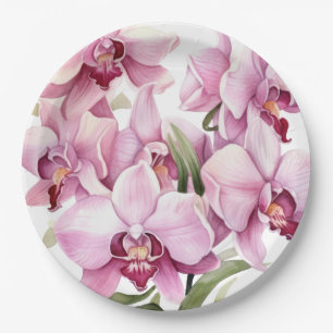 Rosa und weiße Orchideen Hochzeit Pappteller