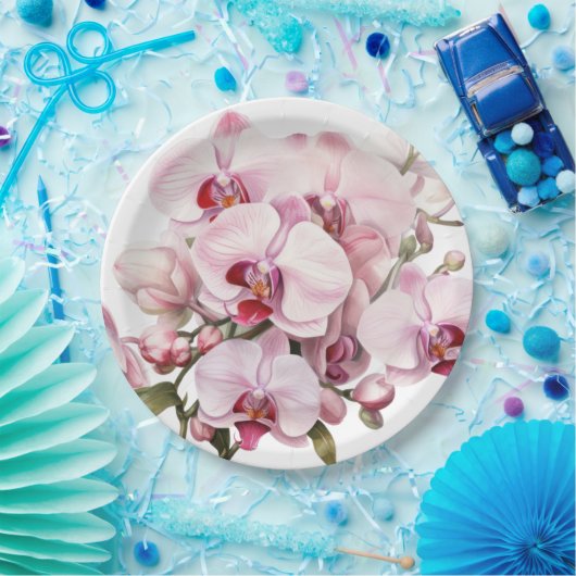 Rosa und weiße Orchideen Hochzeit Pappteller (Party)