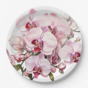 Rosa und weiße Orchideen Hochzeit Pappteller