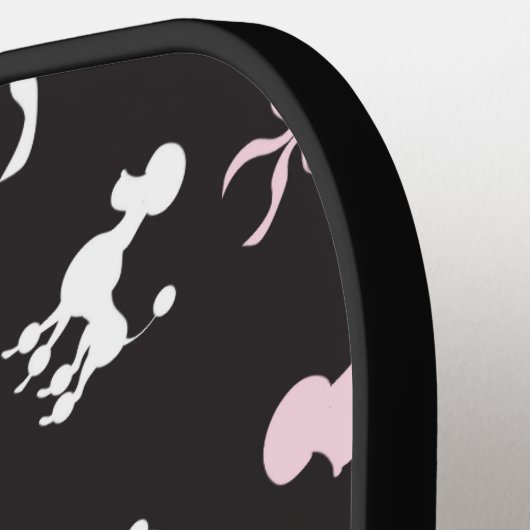 Rosa und weiße Paddeln schwarzer Hintergrund Pickleball Schläger (Linke Seite)