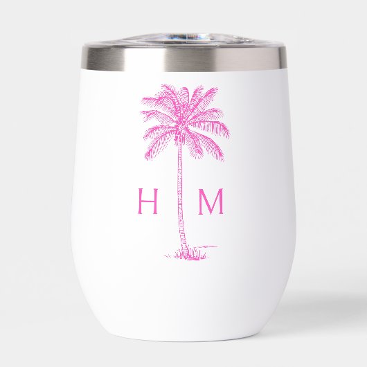 Rosa und weiße Palm-Palmetto-Baum-Monogramm (Vorderseite)