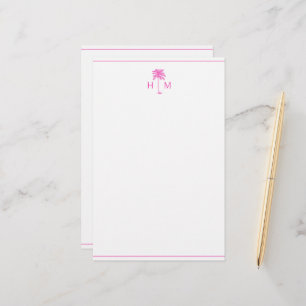 Rosa und weiße Palm-Palmetto-Baum-Monogramm Briefpapier