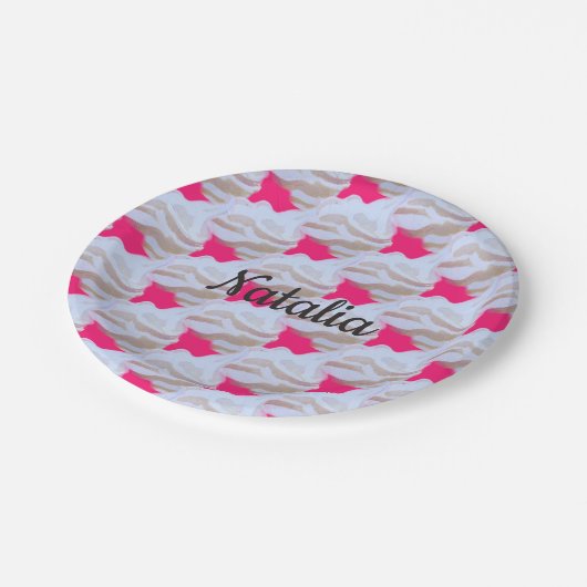 Rosa und weiße Party aus Eiscreme Pappteller (Schrägansicht)