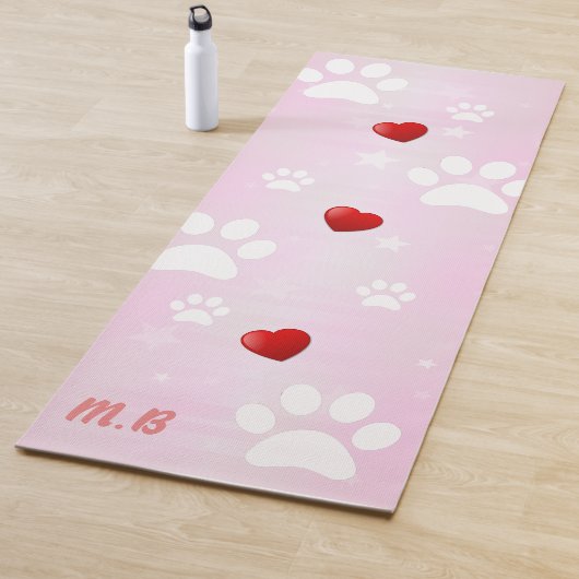 Rosa und weiße Paws mit rotem Herzen Yogamatte (Beispiel)