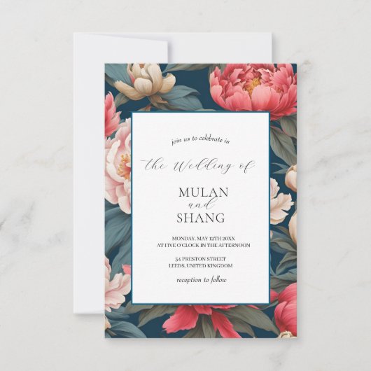 Rosa und weiße Peonies Orientalische Hochzeit Einladung (Vorderseite)